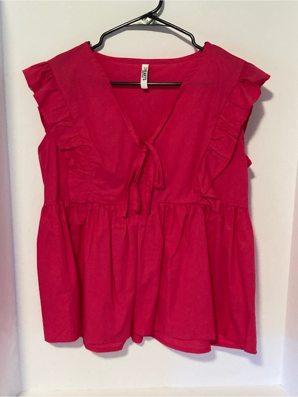 2Hearts Women’s Bright Pink Fuschia Ruffle Cotton Top - Size Large
